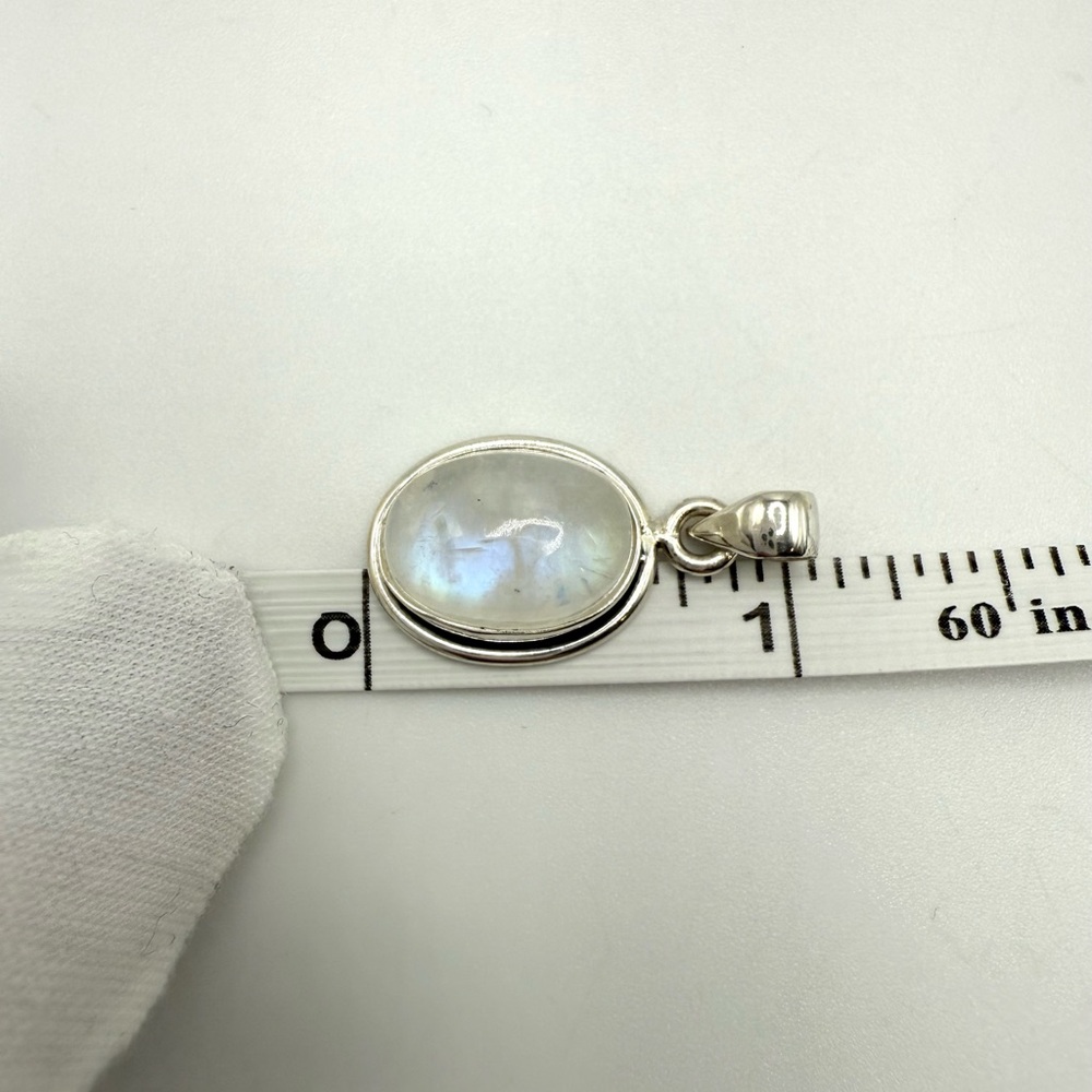 Genuine Oval Cabochon Rainbow Moonstone .925 Sterling Silver Pendant - Picture 15 of 16
